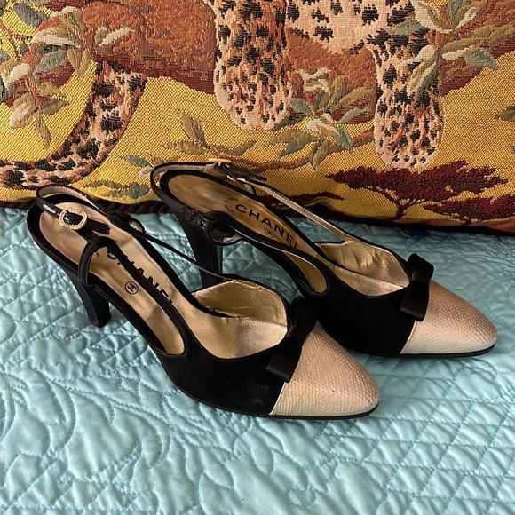 CHANEL | Shoes | Chanel Vintage Black Satin And Gold